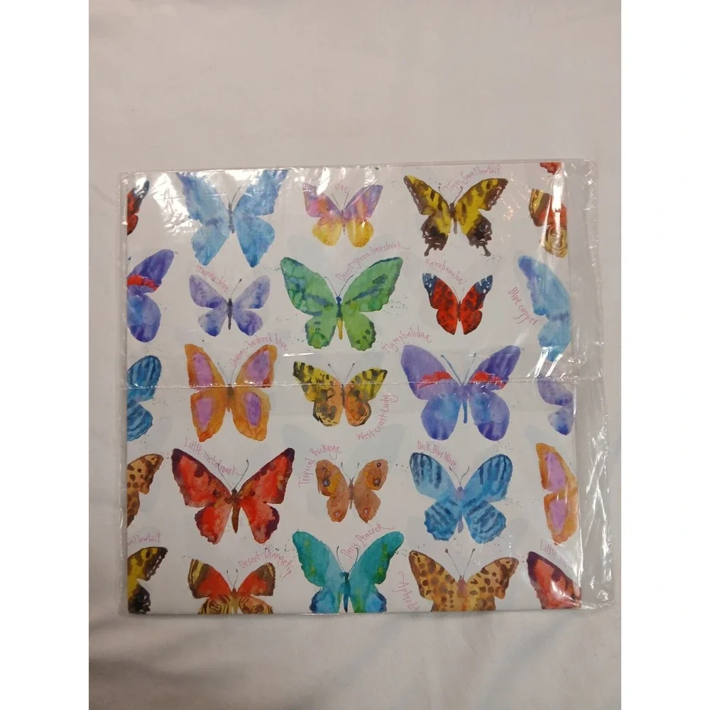 Vintage‎ Butterfly Gift Wrap Paper Butterflies on White Watercolor 2 Sheets NEW
